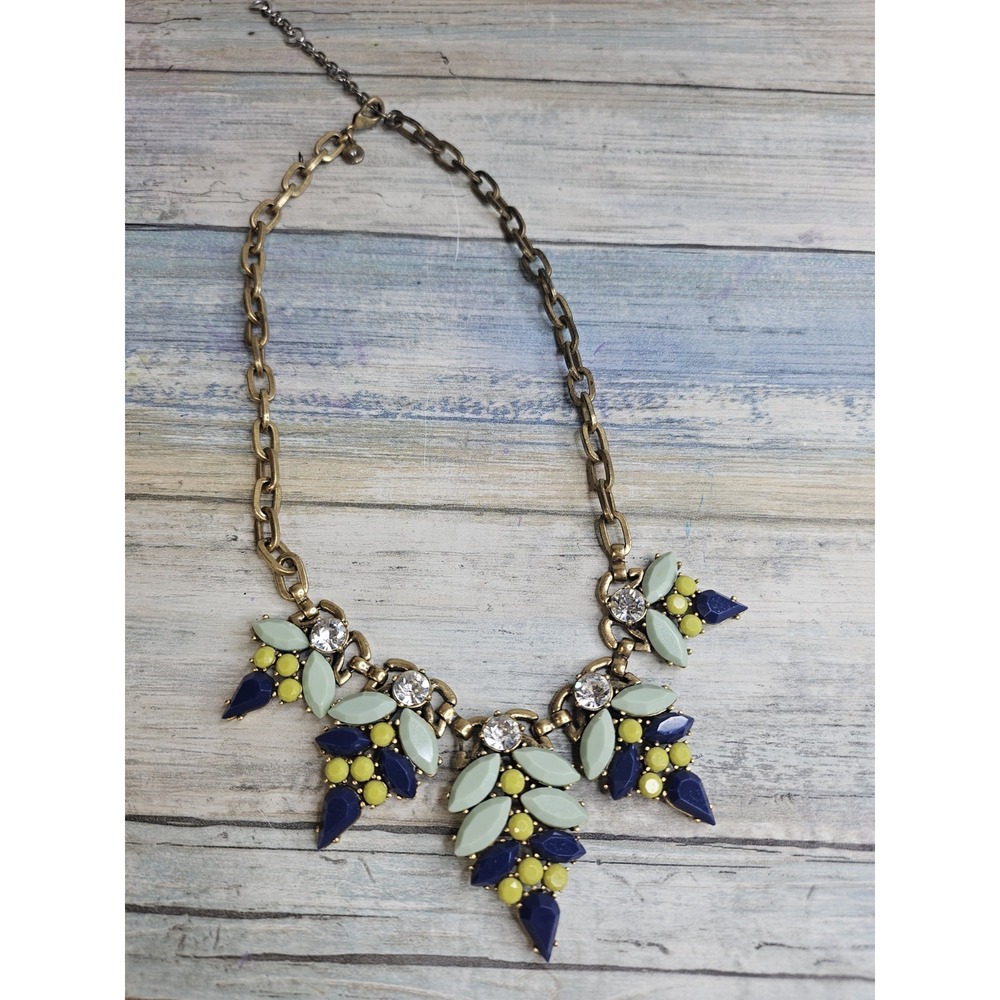 J.Crew jcrew Necklace Blue Green Cluster‎ Pendant Gold Tone 18" Chain preowned